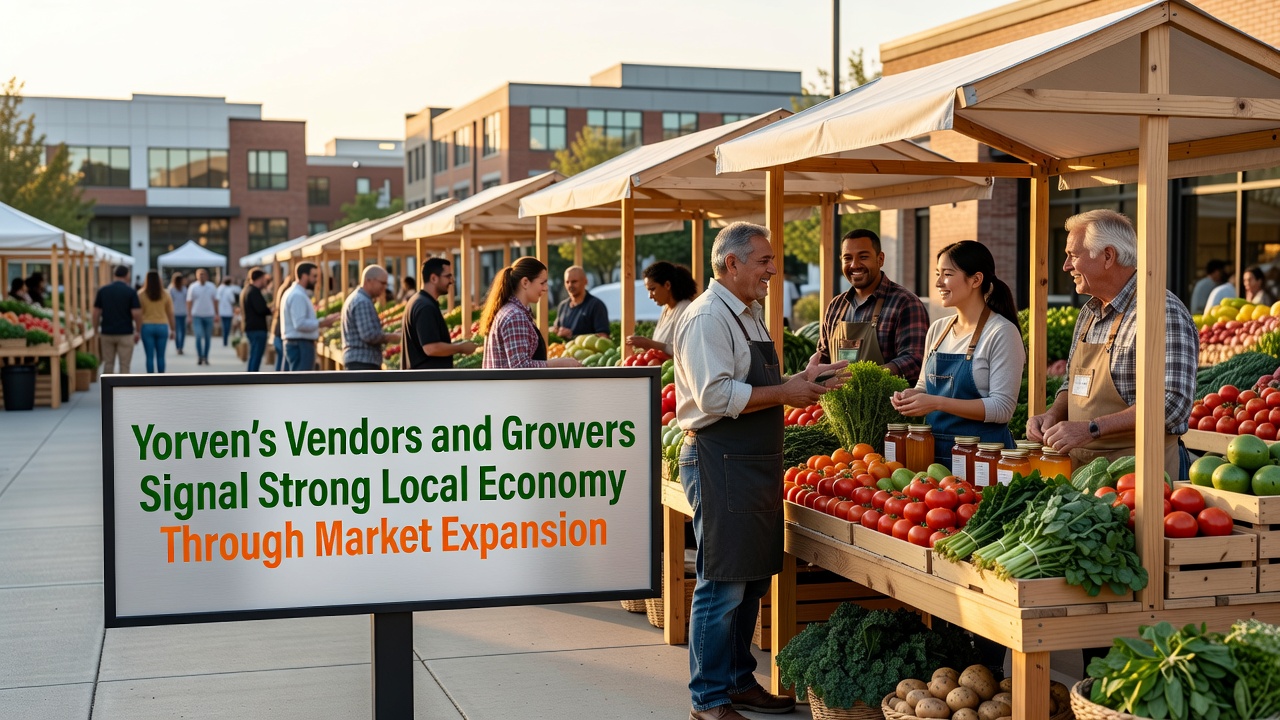 Growers inspecting produce at a Yorven market stall during peak hours